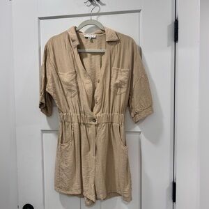 HYFYVE  Boutique Tan Button Down Utility Romper